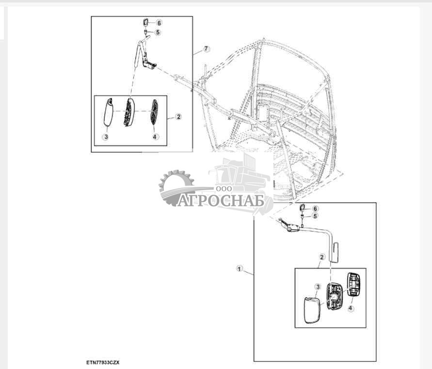 Наружное зеркало, головка с ручным управлением без бордюрного зеркала 